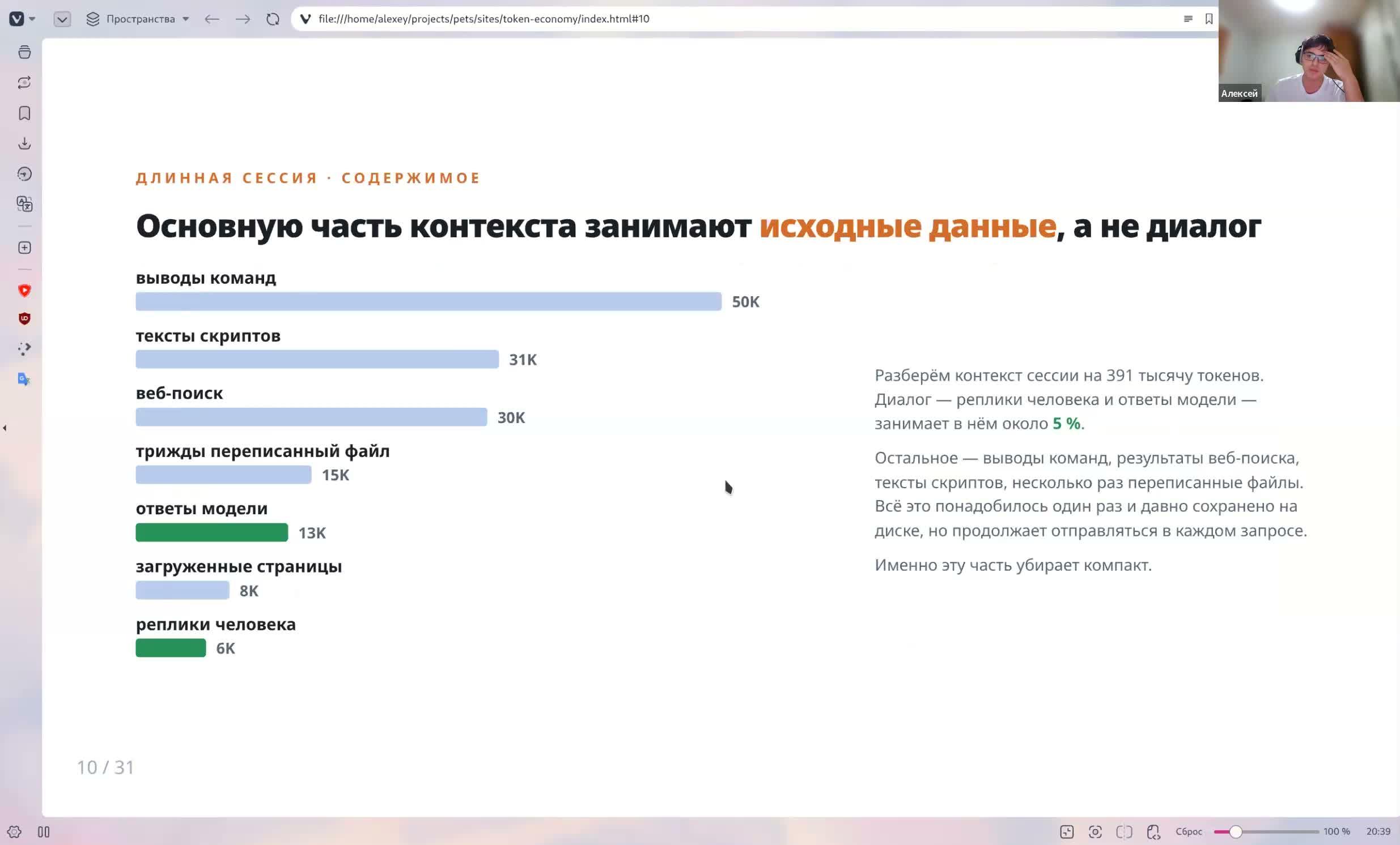 Слайд с разбором состава контекста одной из сессий